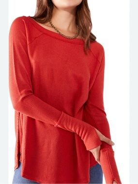 We The Free People Snowy Thermal Top Women Large Casual Stretch Organic Cotton